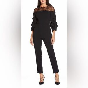 NWT $159 Adrianna Papell Woman’s Lace-Inset Crepe Black Jumpsuit, Sz 8